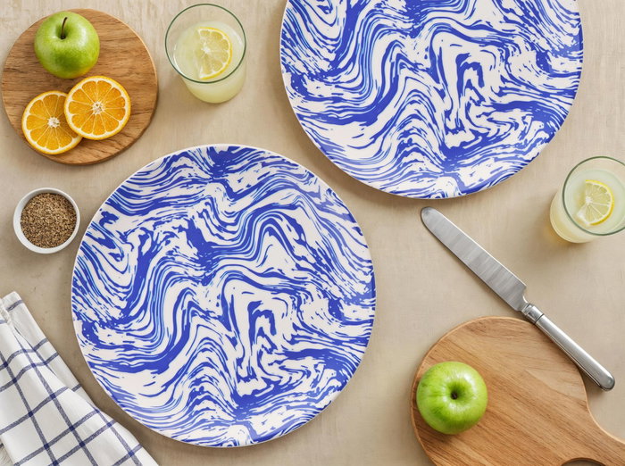 Hermia Blue Serv Wave Juego de Platos de Servicio (6 Piezas) en Azul y Blanco Hermia Blue Serv Wave Juego de Platos de Servicio (6 Piezas) en Azul y Blanco